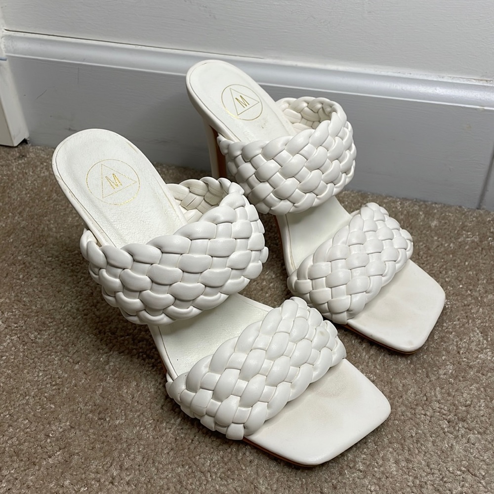 Meshki Woven Square Toe Mules in White